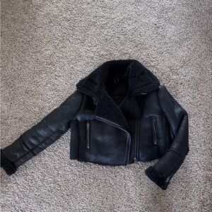 Black Faux Shearling Moto Jacket - Women